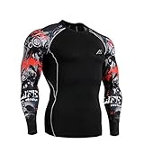 Men Long Sleeve Compression T-Shirts Base Layers Top Shirt pants 39L, Red-white