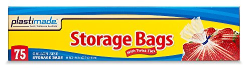 Plastimade Disposable Plastic Storage Bags With Original Twist Tie, 1 Gallon Size, 150 Bags, Great For Home, Office, Vacation, Traveling, Sandwich, Fruits, Nuts, Cake, Cookies, Or Any Snacks (2 Packs)