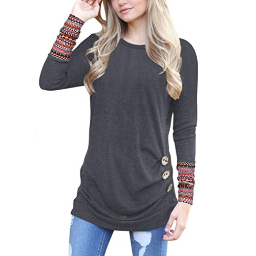 Amimgo-Womens-Long-Sleeve-Round-Neck-Tunic-T-Shirt-Loose-Ruched-Button-Trim-Patchwork-Blouse