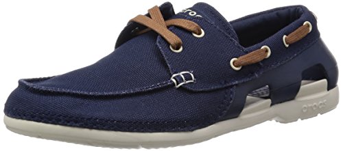 crocs Men's Beach Line Lace-up Boat Shoe, Navy/Stucco, 12 M US