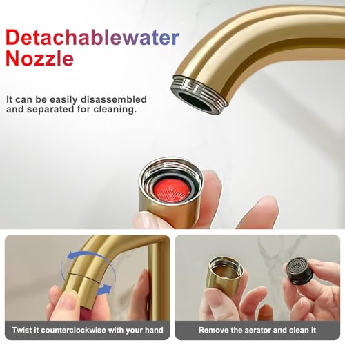 DETBOM Gold Basin Mixer Tap, Adjustable Hot and Cold Washbasin Tap, Stainless Steel, Removable Aerator, Lead Free, Brushed Gold