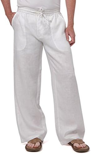 Liash Men Lightweight Linen Drawstring Regular Big &amp;Tall Pants -100% Linen - Big Pockets (XXXL)