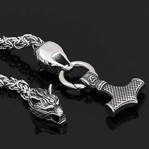 image for GuoShuang Men Stainless Steel Wolf Head Norse Viking Amulet Thor Hamme