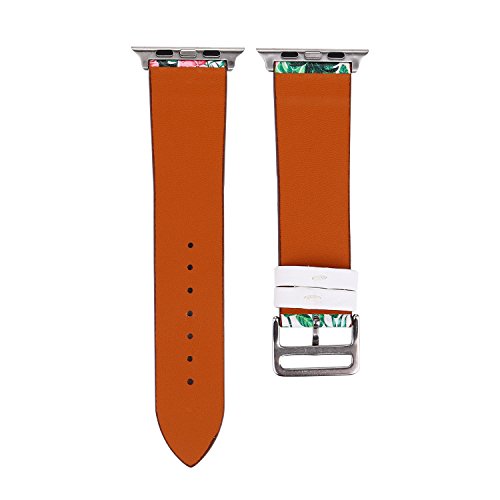 YOSWAN Bracelet for Apple Watch, National Black White Floral Printed Leather Watch Band 38mm 42mm Strap for Apple Watch Flower Design Wrist Watch Bracelet (Fresh Style Flower, 42mm) - Thumbnail 7