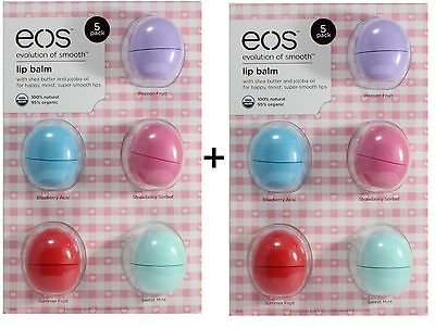 eos Organic Lip Balm Passion Fruit, Blueberry Acai, Strawberry Sorbet, Sumer Fruit, and Sweet Mint.