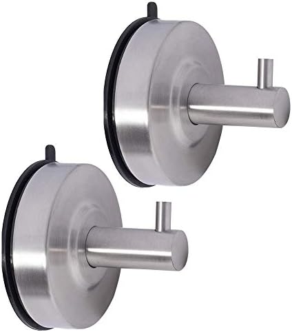 Airisoer Powerful Vacuum Suction Cup Hooks Anti Fall-Off Waterproof Reusable Stainless Steel Shower Hooks for Towel, Bath Robe, Coat, Loofah - Bathroom Kitchen 2-Pack