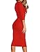 ICONOFLASH Women's Crimson 3/4 Sleeve Bodycon Midi Dress - Crew Neck Fitted Dress Size Small