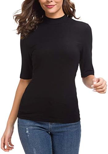 Oyamiki Women's Short Sleeve Slim Fit Casual Pullover Mock Turtleneck Tops Tee Shirt Blouses