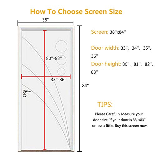 Magnetic Screen Door 38\'\'x84\'\' Reinforced Fiberglass Mesh Curtain Patio Door Screen with Super Tight Self Closing Magnetic Seal, Full Frame Hook & Loop Fits Door Size up to 37\'\'x84\'\' Max (38x84 Inch)