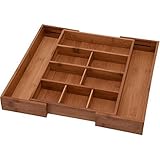 Bamboo Expandable Junk Drawer Organizer Tray with Adjustable Dividers