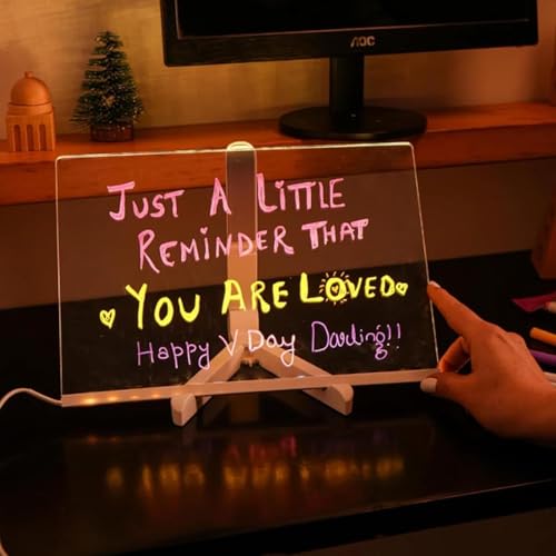 LED Drawing Board, Creative Magical Board with 7 Pcs Colored pen, Home Application and Painting for Doodle Glow, Acrylic Dry Erase Board with Light, 30 * 20 CM