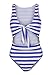 Farktop Women High Waisted Swimsuit Sexy One Piece Padded Bikini Swimwear Tie Front,Blue,Medium