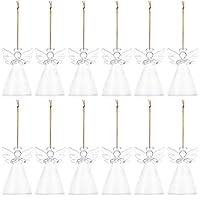 Nuptio Glass Angel with Wings Ornament - 12 Pcs Christmas Figurine Decor, Standing Design with Hollow Bottom, Small Traditional Winter Holiday Festive Decoration