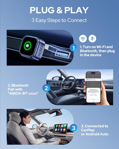 Visoud 2-in-1 Wireless CarPlay & Android Auto Adapter, One-Click Switch for Apple iPhone and Android, Converts Wired to Wireless, USB-C Supported, Compatible with 1000+ Vehicles