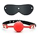 Open Breathable Mouth Ball and Leather Blindfold Eye Mask Black