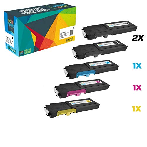 Do it Wiser Compatible Toner for Dell C2660 C2660dn C2665dnf High Yield - (593-BBBU Black, 593-BBBT Cyan, 593-BBBS Magenta, 593-BBBR Yellow) 5 Pack