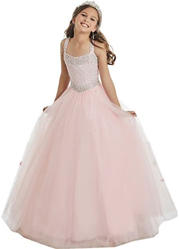 HuaMei Girls Princess Tulle Beaded Straps Ball Gowns Flower Girl Pageant Dresses