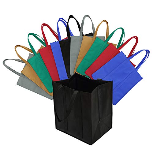 image for Lawei 12 pack Reusable Grocery Bags - Heavy Duty Shopping Bags with Ha