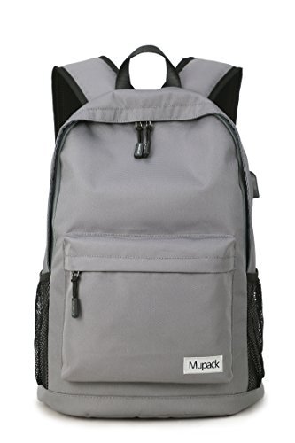 Mupack Laptop Backpack Business Bag Casual Daypack for Men and Women for School, Work, Travel with USB Charging Port and Earphone (Gray)