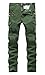 Men's Army Green Moto Biker Jeans Distressed Slim Zipper Skinny Denim Jeans,W36,Army Green