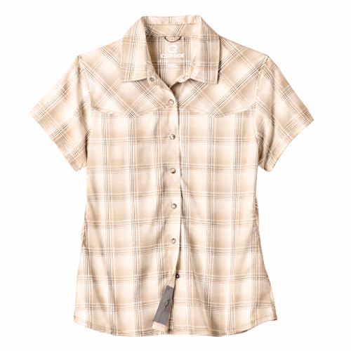 Club Ride Apparel Women's Bandara Shirt - Lightweight and Breathable Short Sleeve Button Up for Female Cyclists-Bandara-Neutral Plaid-L at Amazon