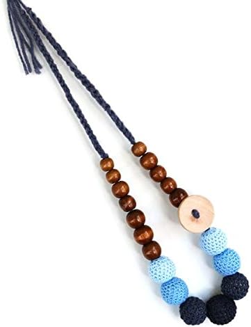 Teething Necklace for Mom To Wear, Handmade, BPA Free, Infant Teether Relief, Nibbler Ring Toy with Raw Beads For Babies, Boys, Girls (Blue)