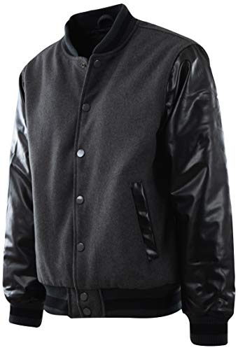 Mens Baseball Varsity Jacket with Detachable Hoodie (X-Large, 119-Charcoal/Black)