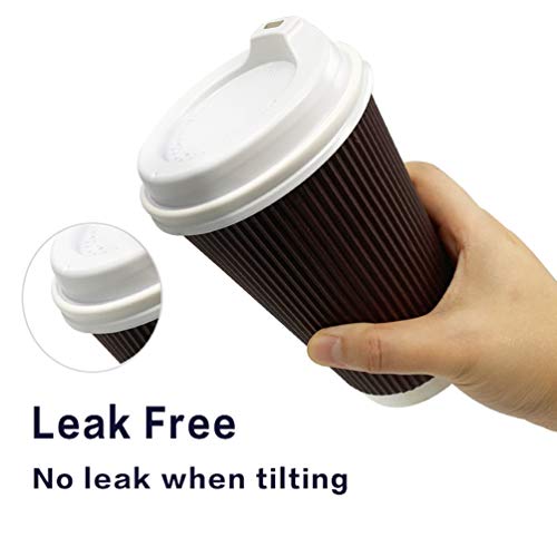 Coffee Cups With Lids, 16oz Disposable To Go Paper Coffee Cups for Hot Beverages, Bulex Hot Coffee Cups No Sleeves Needed (Brown)