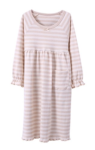 Abalacoco Girls Kids Organic Cotton Nightgown Sleepwear Dress Soft Home Dress Autumn Long Sleeve Soft Wear 4-12T (6-7 Years, 01#Stripe)