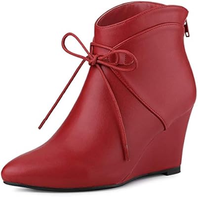 red wedge heel boots