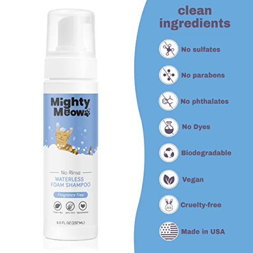 Mighty Meow Waterless Cat Shampoo, NoRinse Dry Shampoo for Cats