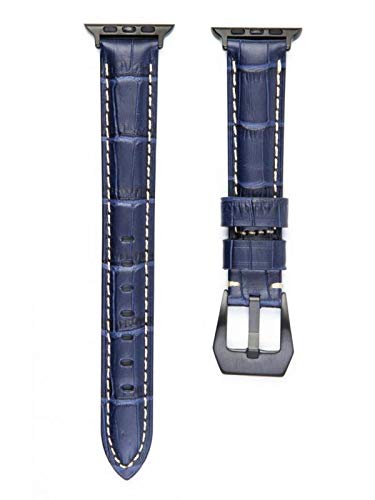 Compatible with Apple Watch 38mm 42mm 40mm 44mm Luxury Crack Leather Bands Replacement Strap Series 4 Series 3 Band for Men and Women (Blue)