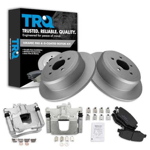 TRQ Rear Brake Pad and Rotor Set Ceramic G Coated Rotors Calipers Compatible wi…