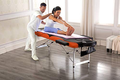 Massage Table Spa Bed Height Adjustable 3 Section Aluminum Salon Bed with Carry Bag, Black Red