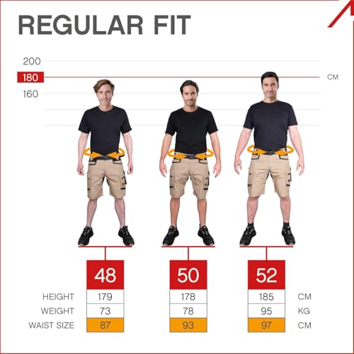 ACE Constructor Men's Work Trousers Short - Men's Work Trousers with Cargo Pockets & Stretch Waistband for Summer
