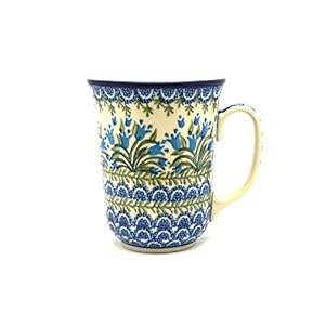 Polish Pottery Bistro Mug – 16 Oz – Blue Tulip – Ceramika Artystyczna