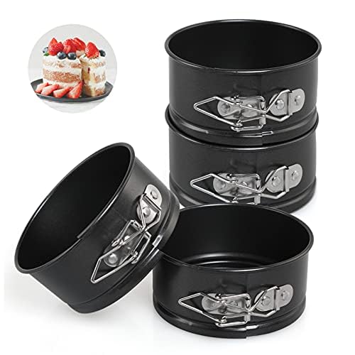 LEADSTAR Cake Tins for Baking, 4 Inch Mini Springform Cake Tin Set Small Cheesecake Tins Moulds Pan Round with Removable Bottom Non-Stick Coating for Pie Cheesecake Pizzas Quiches (Rotundity)