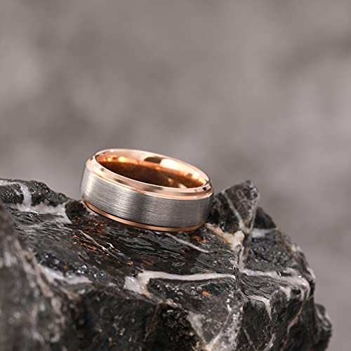SHINYSO 8mm Tungsten Carbide Rings for Men Step Edge Brushed Finish Wedding Band Size 8.5