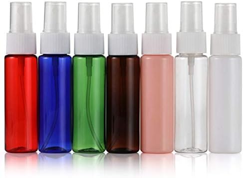 ELFENSTALL 7PCS Colorful Plastic 30ml 1oz Fine Mist Atomizer Spray Bottle + Funnel and Dropper for Cosmetic Perfume Aromatherapy Liquid with Cleaning Cloth