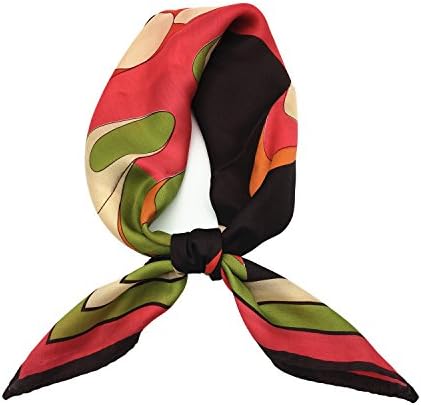Nita 100% Natural Mulberry Silk Geometric Figure Small Square Scarf 21"x21" (Red)