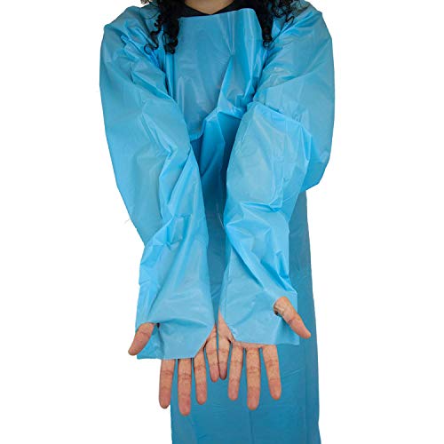 SAFE HANDLER Disposable Sleeve Gown | Open Back with Thumb Loops, 0.5 MIL, Blue, 25 Count - Thumbnail 6