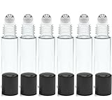 Kaith Empty Roll on Glass Bottles With Metal Ball Best Quality [STAINLESS STEEL ROLLER] 10ml (1/3oz)Glass Roller Bottle -Perfume and Cosmetic Bottle Set of 6