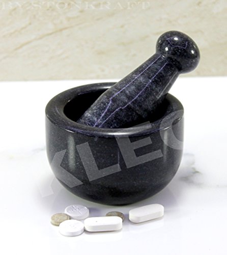KLEO 3" Small Black Natural Stone Mortar and Pestle Set as Spice, Medicine Grinder Masher - kharad, Khallad, Okhli And Musal