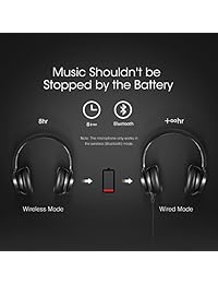Mpow Thor audífonos tipo diadema con Bluetooth, inalámbricos, portátiles con micrófono y cable, tiempo de reproducción: 120 canciones para TV PC teléfono celular Negro