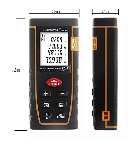 SNDWAY SW-T80 80M 262FT Laser Distance Meter Digital Diastmeter Laser Range Finder Meter Area Volume Measure Tool with LCD 4 Line Display - Thumbnail 6