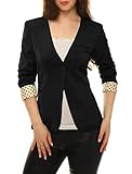 Allegra K Women Long Sleeve One Button Padded Shoulder Casual Boyfriend Blazer