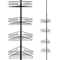 Wakects Constant Tension Corner Shower Caddy, 4 Tier Stainless Steel Telescopic Bathroom Corner Shelf Rack Bath Shower Storage for Shampoo, Conditioner, Soap