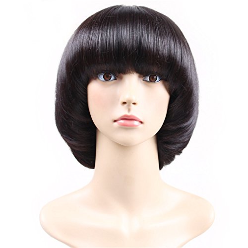 Ladies Girls Stylish Cosplay Wig Of Brilliant Black Mushroom