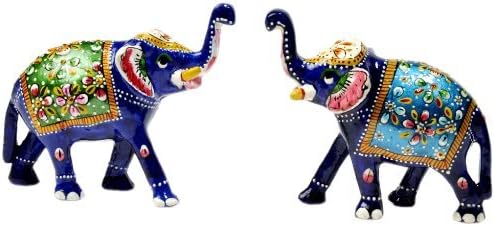 GREENTOUCH CRAFTS Brass Enamel Work Elephant (7.62 x 7.62 cm, Blue)
