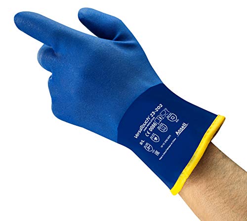 Ansell AlphaTec 23-202 Work Gloves in PVC, Food Handling, Dexterity and Flexibility at Low Temperatures, Dipped Rough Finish for Enhanched Grip, industrial PPE, Men Women, Blue, Size L (6 Pairs)